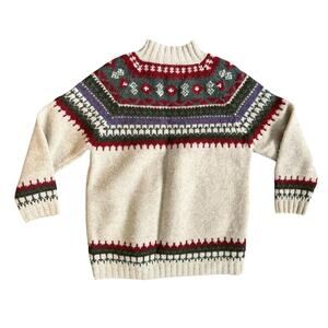 Vintage Moda Intl 100% Wool Fair Isle Mock Neck Sweater Size Medium